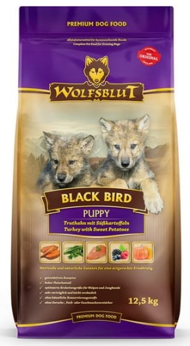Sucha karma dla szczeniąt Wolfsblut Dog Black Bird Puppy - indyk i bataty 12,5kg - opakowanie