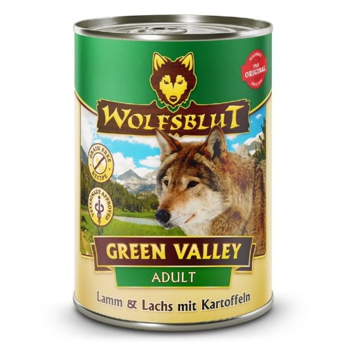 Mokra karma dla psa Wolfsblut Dog Green Valley jagniecina, łosoś puszka zestaw 6 puszek 395g