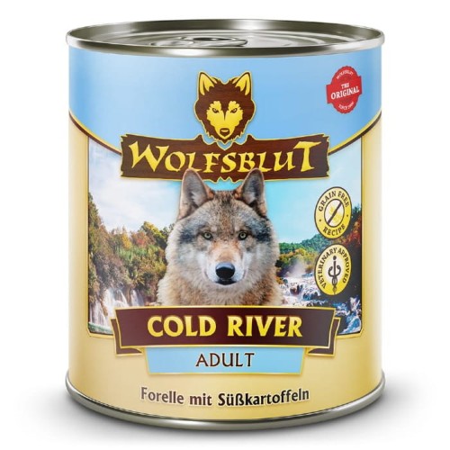 Mokra karma dla psa Wolfsblut Dog Cold River pstrąg i bataty zestaw 6 puszek 800g