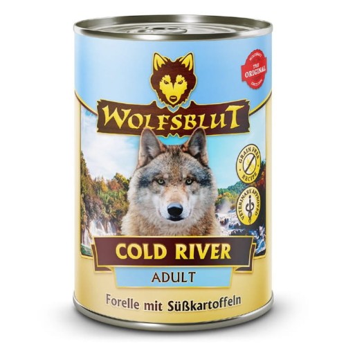Mokra karma dla psa Wolfsblut Dog Cold River pstrąg i bataty puszka zestaw 6 puszek 395g