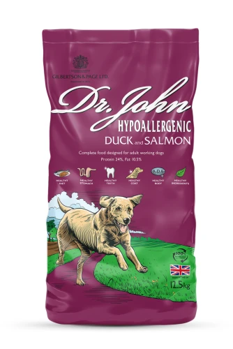 Hipoalergiczna karma dla psa z kaczką i łososiem Dr John Hypoallergenic Duck and Salmon 12,5 kg 100% bez kurczaka